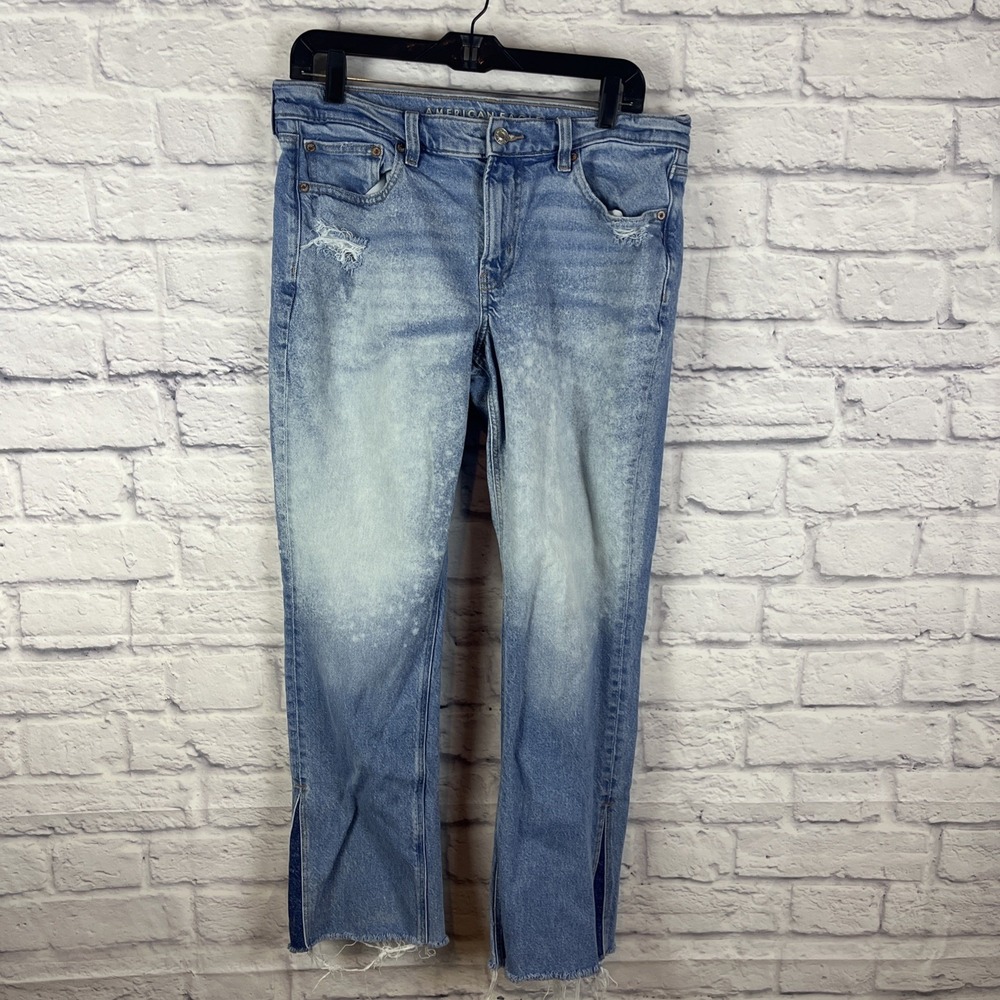 American Eagle 90's Low Rise Skinny Kick Light Wash Distressed Jeans Size 12